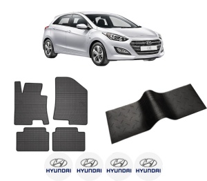 Set 5 covorase auto HYUNDAI i30 (GD) din 2017-2022, cu covoras tunel median, presuri auto din cauciuc, 4x Stickere auto cu HYUNDAI - Img 2