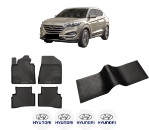 Set 5 covorase auto HYUNDAI TUCSON (TL, TLE) din 2003-2012, cu covoras tunel median, presuri auto din cauciuc, 4x Stickere auto cu HYUNDAI - Img 2
