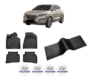Set 5 covorase auto HYUNDAI TUCSON (TL, TLE) din 2003-2012, cu covoras tunel median, presuri auto din cauciuc, 4x Stickere auto cu HYUNDAI - Img 2