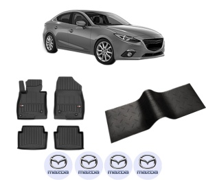 Set 5 covorase auto MAZDA 3 Saloon (BM_, BN_) din 2017-2019, cu covoras tunel median, presuri auto din cauciuc, 4x Stickere auto cu MAZDA - Img 2