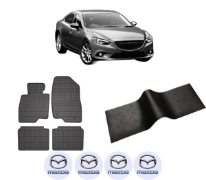Set 5 covorase auto MAZDA 6 Saloon (GJ, GL) din 2007-2015, cu covoras tunel median, presuri auto din cauciuc, 4x Stickere auto cu MAZDA - Img 2