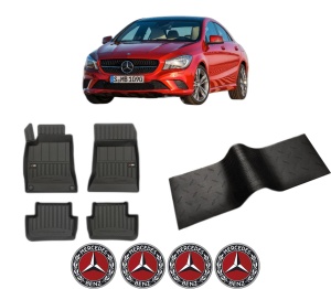Set 5 covorase auto MERCEDES-BENZ CLA Coupe (C117) din 2017-2020, cu covoras tunel median, presuri auto din cauciuc, 4x Stickere auto cu MERCEDES-BENZ - Img 2