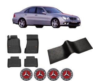 Set 5 covorase auto MERCEDES-BENZ E-CLASS (W211) din 2009-2016, cu covoras tunel median, presuri auto din cauciuc, 4x Stickere auto cu MERCEDES-BENZ - Img 2