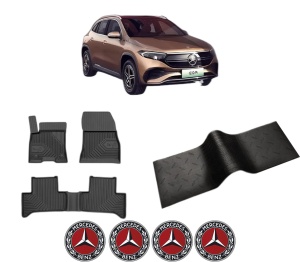 Set 5 covorase auto MERCEDES-BENZ EQA (H243) din 2010-2022, cu covoras tunel median, presuri auto din cauciuc, 4x Stickere auto cu MERCEDES-BENZ - Img 2