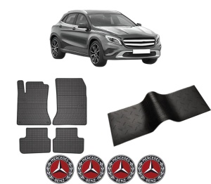 Set 5 covorase auto MERCEDES-BENZ GLA-CLASS (X156) din 2014-2021, cu covoras tunel median, presuri auto din cauciuc, 4x Stickere auto cu MERCEDES-BENZ - Img 2