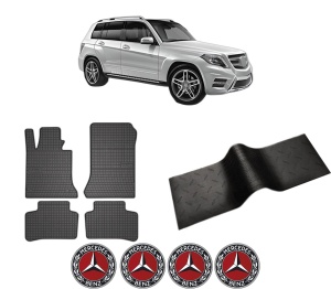 Set 5 covorase auto MERCEDES-BENZ GLK-CLASS (X204) din 2015-2021, cu covoras tunel median, presuri auto din cauciuc, 4x Stickere auto cu MERCEDES-BENZ - Img 2