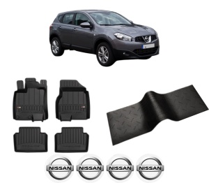 Set 5 covorase auto NISSAN QASHQAI I VAN (J10) din 2012-2019, cu covoras tunel median, presuri auto din cauciuc, 4x Stickere auto cu NISSAN - Img 2