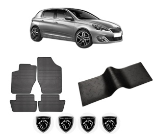 Set 5 covorase auto PEUGEOT 308 II (LB_, LP_, LW_, LH_, L3_) din 2012-2020, cu covoras tunel median, presuri auto din cauciuc, 4x Stickere auto cu PEUGEOT - Img 2