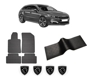 Set 5 covorase auto PEUGEOT 508 SW I (8E_) din 2008-2017, cu covoras tunel median, presuri auto din cauciuc, 4x Stickere auto cu PEUGEOT - Img 2