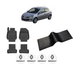 Set 5 covorase auto RENAULT CLIO III (BR0/1, CR0/1) din 2012-2020, cu covoras tunel median, presuri auto din cauciuc, 4x Stickere auto cu RENAULT - Img 2