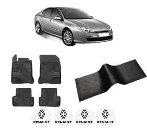 Set 5 covorase auto RENAULT LAGUNA III (BT0/1) din 2010-2020, cu covoras tunel median, presuri auto din cauciuc, 4x Stickere auto cu RENAULT - Img 2