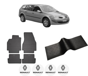 Set 5 covorase auto RENAULT MEGANE II Estate Van (KM_) din 2004-2013, cu covoras tunel median, presuri auto din cauciuc, 4x Stickere auto cu RENAULT - Img 2