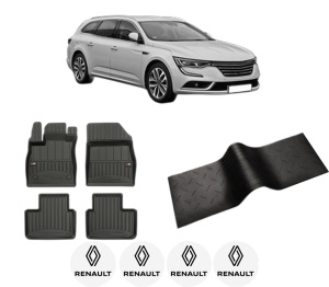 Set 5 covorase auto RENAULT TALISMAN Grandtour (KP_) din 2010-2023, cu covoras tunel median, presuri auto din cauciuc, 4x Stickere auto cu RENAULT - Img 2