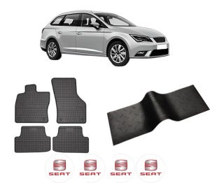Set 5 covorase auto SEAT LEON ST (5F8) din 2011-2018, cu covoras tunel median, presuri auto din cauciuc, 4x Stickere auto cu SEAT - Img 2