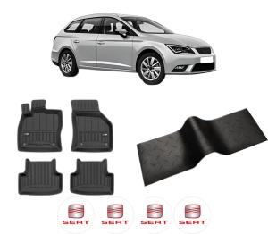 Set 5 covorase auto SEAT LEON ST (5F8) din 2011-2018, cu covoras tunel median, presuri auto din cauciuc, 4x Stickere auto cu SEAT - Img 2