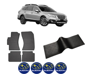 Set 5 covorase auto SUBARU OUTBACK (BS) din 2012-2020, cu covoras tunel median, presuri auto din cauciuc, 4x Stickere auto cu SUBARU - Img 2