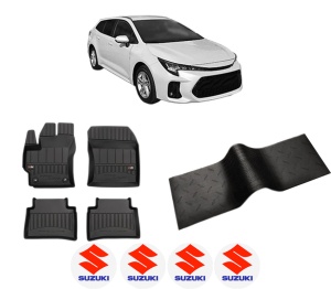 Set 5 covorase auto SUZUKI SWACE (AMZ_) din 2004-2012, cu covoras tunel median, presuri auto din cauciuc, 4x Stickere auto cu SUZUKI - Img 2