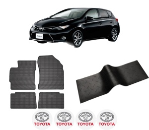 Set 5 covorase auto TOYOTA AURIS (_E18_) din 2007-2015, cu covoras tunel median, presuri auto din cauciuc, 4x Stickere auto cu TOYOTA - Img 2