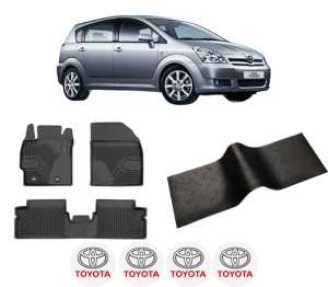 Set 5 covorase auto TOYOTA COROLLA Verso (ZER_, ZZE12_, R1_) din 2014-2024, cu covoras tunel median, presuri auto din cauciuc, 4x Stickere auto cu TOYOTA - Img 2