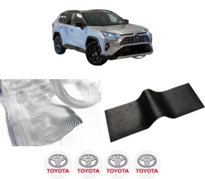Set 5 covorase auto TOYOTA RAV 4 V VAN (_A5_, _H5_) din 2015-2017, cu covoras tunel median, presuri auto din cauciuc, 4x Stickere auto cu TOYOTA - Img 2
