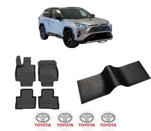 Set 5 covorase auto TOYOTA RAV 4 V VAN (_A5_, _H5_) din 2015-2017, cu covoras tunel median, presuri auto din cauciuc, 4x Stickere auto cu TOYOTA - Img 2