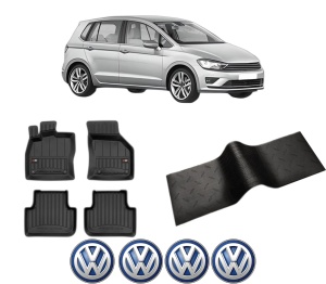 Set 5 covorase auto Volkswagen GOLF SPORTSVAN VII (AM1, AN1) din 2003-2012, cu covoras tunel median, presuri auto din cauciuc, 4x Stickere auto cu Volkswagen - Img 2