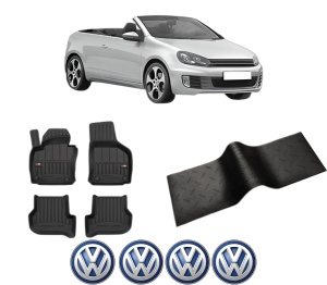 Set 5 covorase auto Volkswagen GOLF VI Convertible (517) din 2009-2013, cu covoras tunel median, presuri auto din cauciuc, 4x Stickere auto cu Volkswagen - Img 2