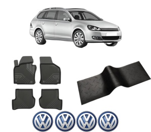 Set 5 covorase auto Volkswagen GOLF VI Variant (AJ5) din 2008-2017, cu covoras tunel median, presuri auto din cauciuc, 4x Stickere auto cu Volkswagen - Img 2