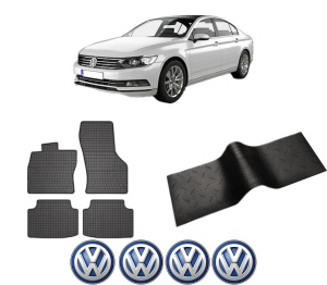 Set 5 covorase auto Volkswagen PASSAT B8 (3G2, CB2) din 2018-2024, cu covoras tunel median, presuri auto din cauciuc, 4x Stickere auto cu Volkswagen - Img 2
