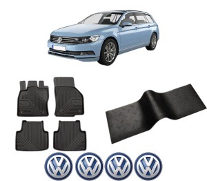 Set 5 covorase auto Volkswagen PASSAT B8 Variant (3G5, CB5) din 2018-2024, cu covoras tunel median, presuri auto din cauciuc, 4x Stickere auto cu Volkswagen - Img 2