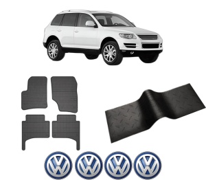 Set 5 covorase auto Volkswagen TOUAREG (7LA, 7L6, 7L7) din 2011-2019, cu covoras tunel median, presuri auto din cauciuc, 4x Stickere auto cu Volkswagen - Img 2