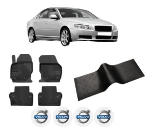 Set 5 covorase auto VOLVO S80 II (124) din 2014-2021, cu covoras tunel median, presuri auto din cauciuc, 4x Stickere auto cu VOLVO - Img 2