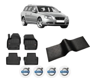 Set 5 covorase auto VOLVO V70 III (135) din 2014-2021, cu covoras tunel median, presuri auto din cauciuc, 4x Stickere auto cu VOLVO - Img 2