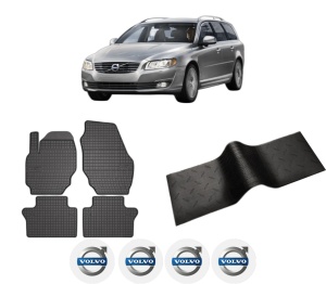 Set 5 covorase auto VOLVO V70 III Estate Van (135) din 2010-2017, cu covoras tunel median, presuri auto din cauciuc, 4x Stickere auto cu VOLVO - Img 2