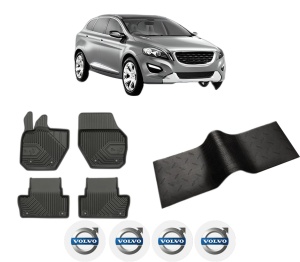 Set 5 covorase auto VOLVO XC60 I VAN (156) din 2008-2015, cu covoras tunel median, presuri auto din cauciuc, 4x Stickere auto cu VOLVO - Img 2