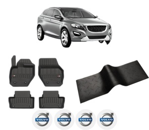 Set 5 covorase auto VOLVO XC60 I VAN (156) din 2008-2015, cu covoras tunel median, presuri auto din cauciuc, 4x Stickere auto cu VOLVO - Img 2