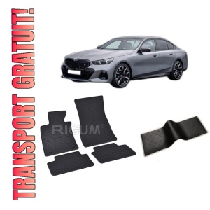 Set 5 covorase BMW I5 G60 din 2023-PREZENT, cu covoras tunel median, CAROSERIE SEDAN, Presuri cauciuc 100%, compatibil cu autoturismul BMW I5 G60, Rigum