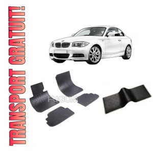 Set 5 covorase BMW SERIA 1 E82 din 2007-2013, cu covoras tunel median, CAROSERIE COUPE, Presuri cauciuc 100%, compatibil cu autoturismul BMW SERIA 1 E82, Rigum