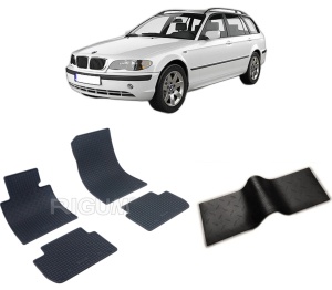Set 5 covorase BMW SERIA 3 E46 din 1998-08.2005, cu covoras tunel median, CAROSERIE COMBI, Presuri cauciuc 100%, compatibil cu autoturismul BMW SERIA 3 E46, Rigum - Img 2
