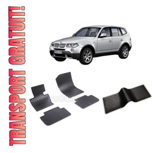 Set 5 covorase BMW X3 E83 din 01.2004-10.2010, cu covoras tunel median, CAROSERIE SUV, Presuri cauciuc 100%, compatibil cu autoturismul BMW X3 E83, Rigum