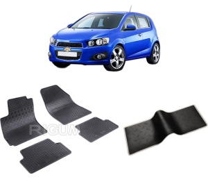 Set 5 covorase CHEVROLET AVEO T300 din 06.2011-10.2020, cu covoras tunel median, CAROSERIE HATCHBACK, Presuri cauciuc 100%, compatibil cu autoturismul CHEVROLET AVEO T300, Rigum - Img 2