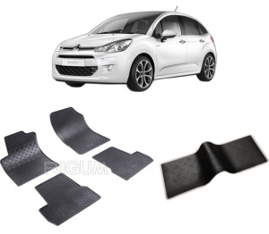 Set 5 covorase CITROEN C3 II din 2009-12.2016, cu covoras tunel median, CAROSERIE HATCHBACK, Presuri cauciuc 100%, compatibil cu autoturismul CITROEN C3 II, Rigum - Img 2