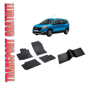 Set 5 covorase DACIA LODGY din 07.2012-10.2022, cu covoras tunel median, CAROSERIE COMBI, Presuri cauciuc 100%, compatibil cu autoturismul DACIA LODGY, Rigum