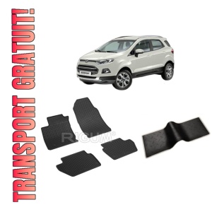 Set 5 covorase FORD ECOSPORT din 02.2018-PREZENT, cu covoras tunel median, CAROSERIE SUV, Presuri cauciuc 100%, compatibil cu autoturismul FORD ECOSPORT, Rigum