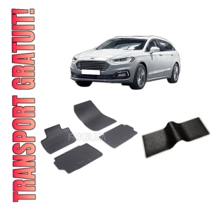 Set 5 covorase FORD MONDEO V din 01.2015-04.2022, cu covoras tunel median, CAROSERIE COMBI, Presuri cauciuc 100%, compatibil cu autoturismul FORD MONDEO V, Rigum