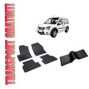 Set 5 covorase FORD TOURNEO CONNECT I din 2002-2013, cu covoras tunel median, CAROSERIE VAN 5 LOCURI, Presuri cauciuc 100%, compatibil cu autoturismul FORD TOURNEO CONNECT I, Rigum