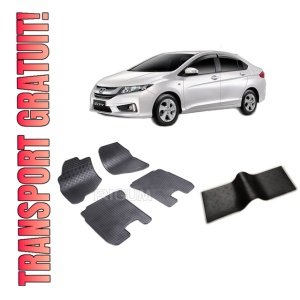 Set 5 covorase HONDA CITY IV din 2006-2008, cu covoras tunel median, CAROSERIE SEDAN, Presuri cauciuc 100%, compatibil cu autoturismul HONDA CITY IV, Rigum
