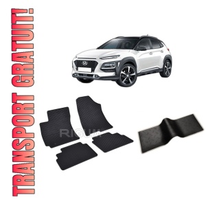 Set 5 covorase HYUNDAI KONA din 11.2017-03.2023, cu covoras tunel median, CAROSERIE SUV, Presuri cauciuc 100%, compatibil cu autoturismul HYUNDAI KONA, Rigum