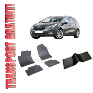 Set 5 covorase KIA CEED III din 09.2018-PREZENT, cu covoras tunel median, CAROSERIE COMBI, Presuri cauciuc 100%, compatibil cu autoturismul KIA CEED III, Rigum