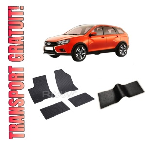 Set 5 covorase LADA VESTA din 2015-PREZENT, cu covoras tunel median, CAROSERIE COMBI, Presuri cauciuc 100%, compatibil cu autoturismul LADA VESTA, Rigum